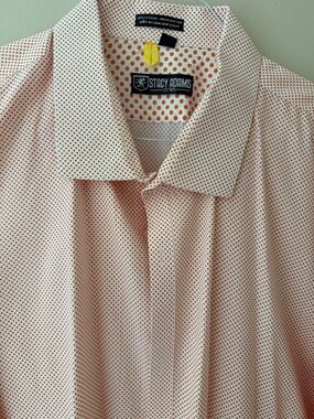 Stacy Adams Pink Dress Shirt with Orange Microdot Pattern 22 36/37